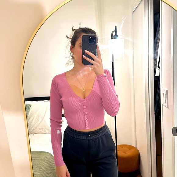 Button Ribbed Top in Pink - Picture 2 of 6